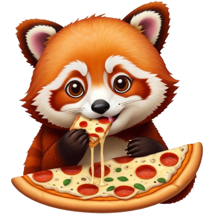 Red panda eating a pizza carbonara emoji