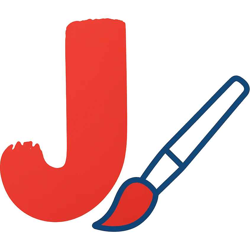 red paint strike in a J shape, flat color clip art style, minimal emoji