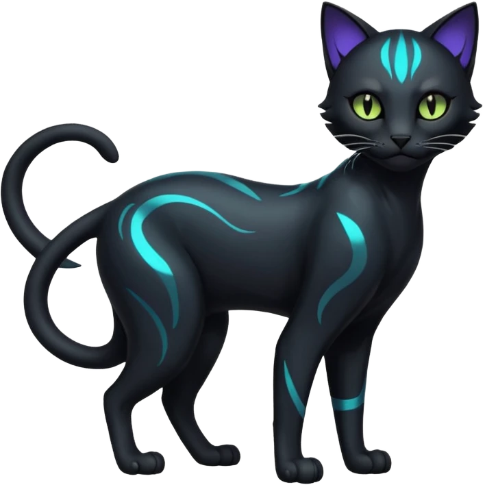 Futuristic Black Dark Abyssal Ethereal Modern Amaura-Bayleaf-Abyss-Feline-Fakémon-creature-hybrid Full Body emoji