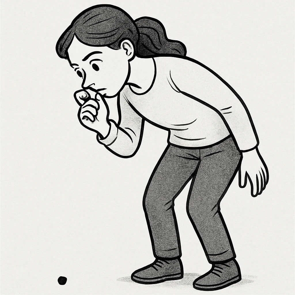 Woman looking for a dot emoji