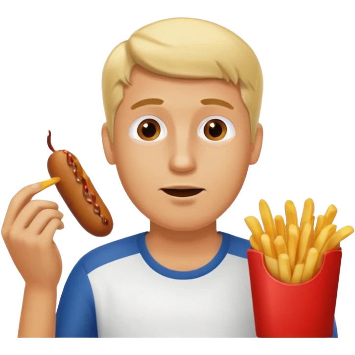 Hombre Rubio con una salchipapas pero la salchicha está quemada emoji