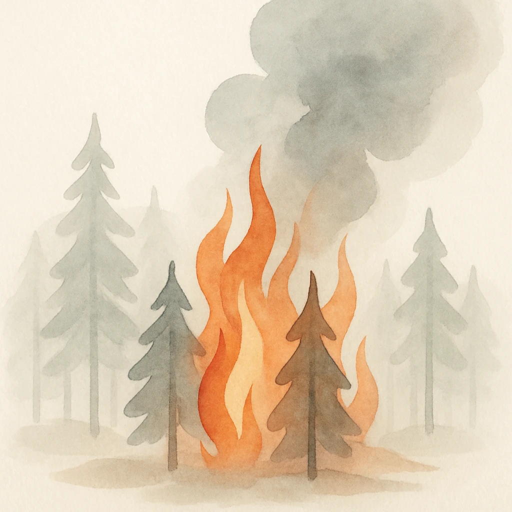 forest fire with dramatic flames and smoke in a painterly style emoji