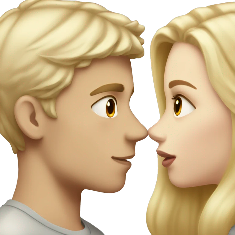 A blonde girl with pale skin kisses a light-skinned guy with dark hair emoji