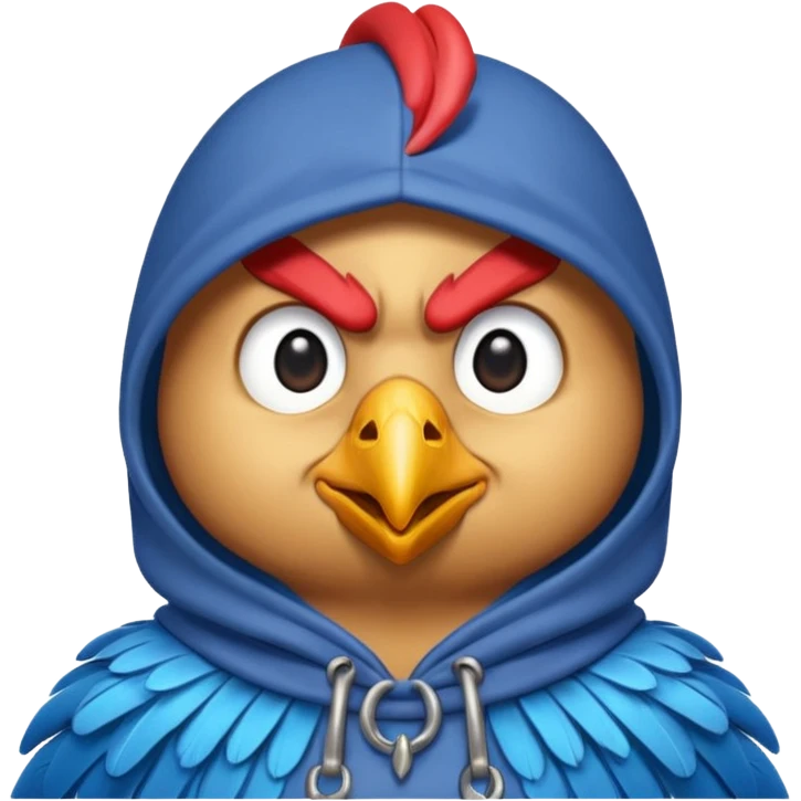 chicken warrior with hood, blue emoji