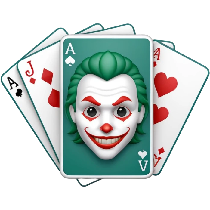 A 3D cartoon set of playing cards with a visible joker card, neat layout, soft shadow, realistic Memoji-style. emoji
