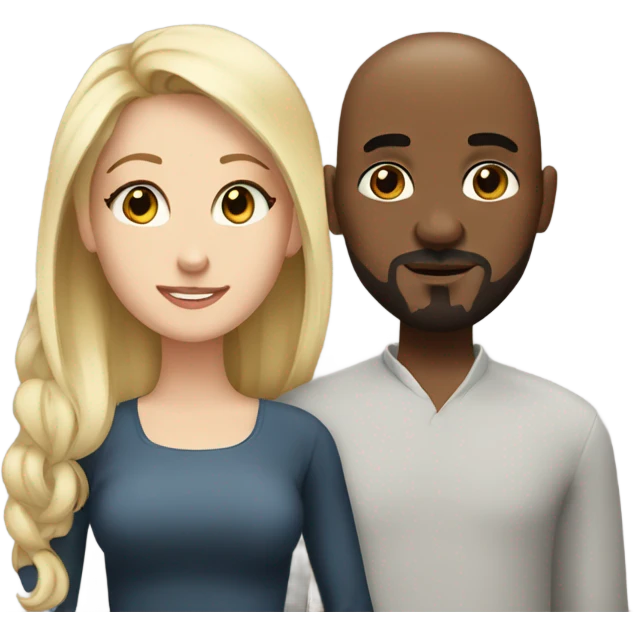 Blonde woman with grey eyes and black man who is bald with a goatee in love with each other  emoji