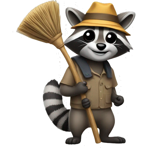 a raccoon with a broom in his hands emoji