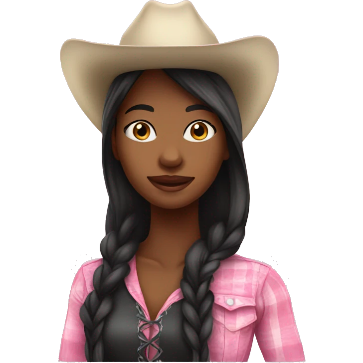 Pretty black cowgirl woman long hair pink hat emoji