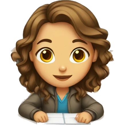brown haired girl in classroom desk emoji