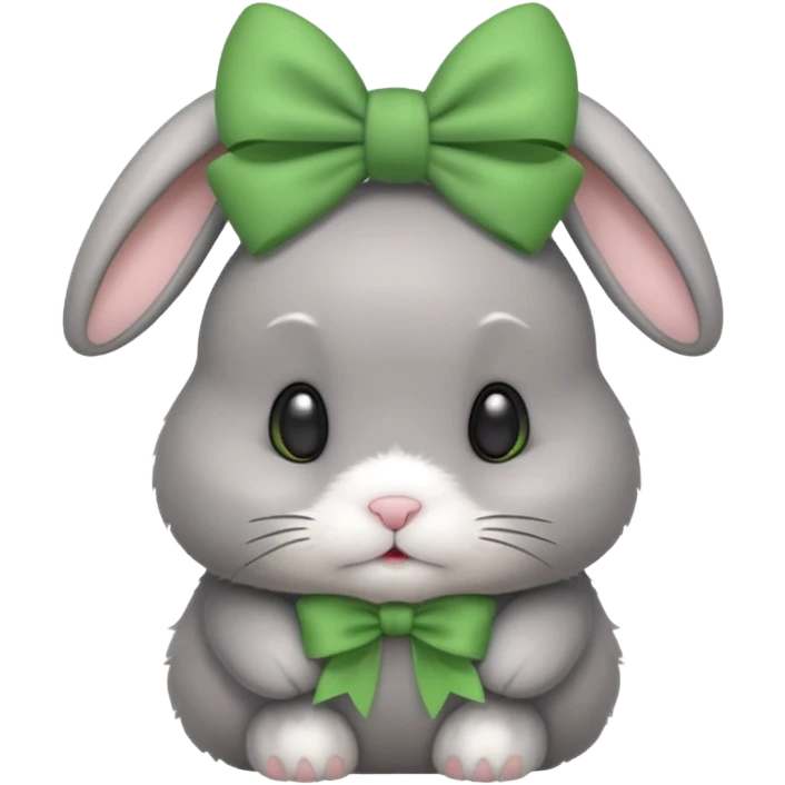 grey bunny with green bow on head emoji