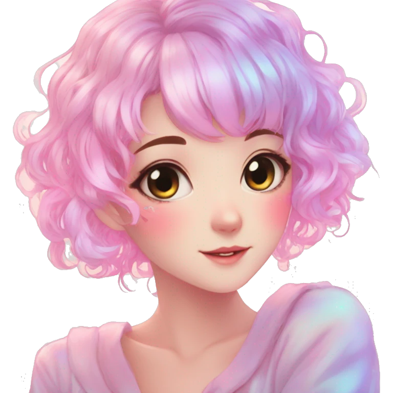 Gorgeous Beautiful Blushing Petite Colorful-Shiny-Pastel-Fairy-Anime-Girl with beautiful gradient pastel hair aesthetic emoji
