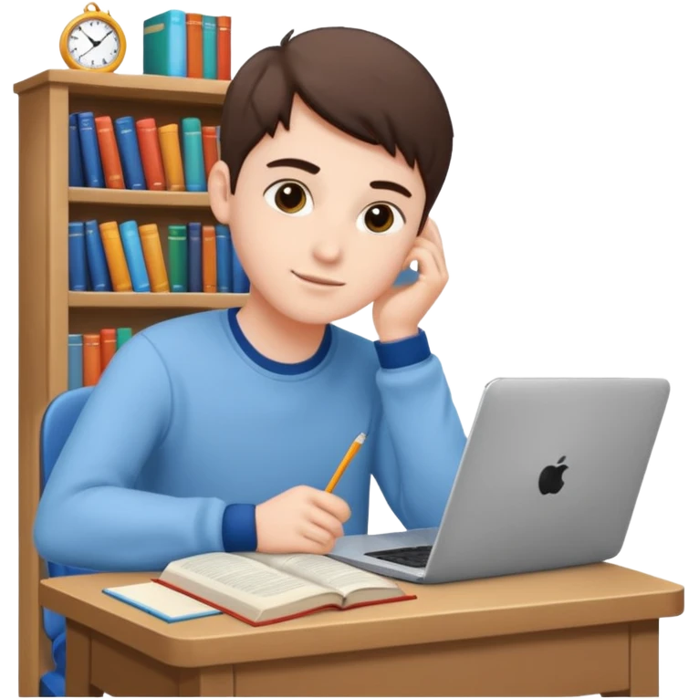 ученик учит английский язык за столом дома emoji