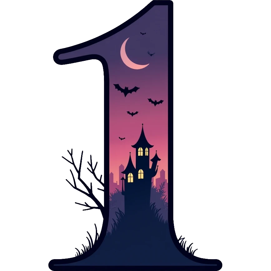 Number 1 in serif italic font with misty, haunting twilight colors emoji