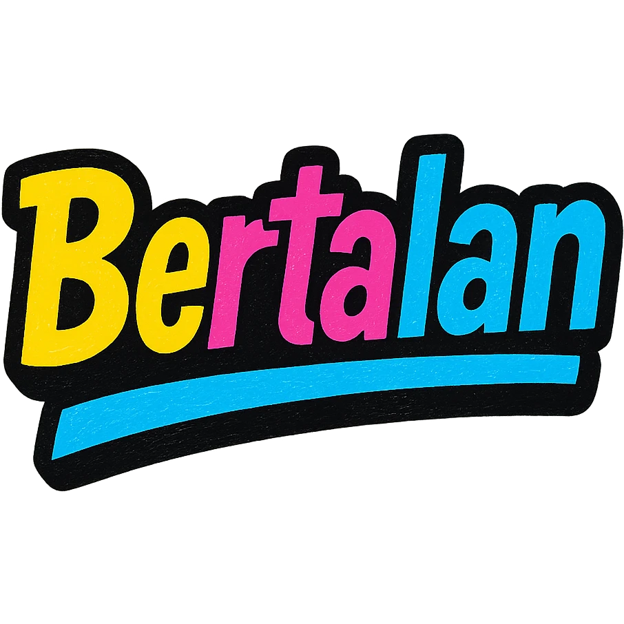 modern colorful gradient typography of the name Bertalan with dark outline, dynamic slanted or partial underline, transparent background, in the style of sample images emoji
