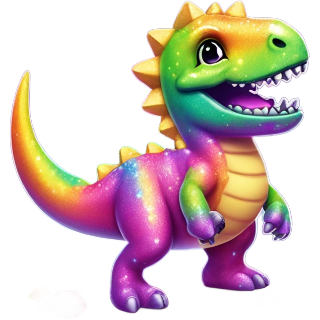 Lisa frank glitter rainbow cute dinosaur with sword and jewels emoji