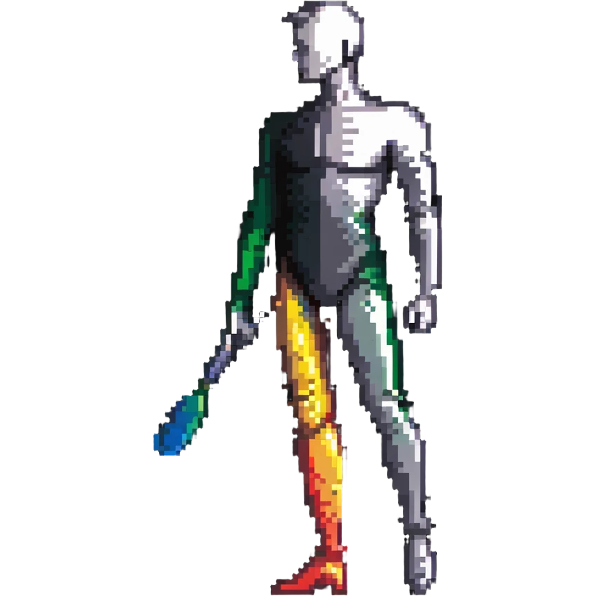 A paintbrush transforming into a metallic human silhouette, symbol of artistic identity emoji