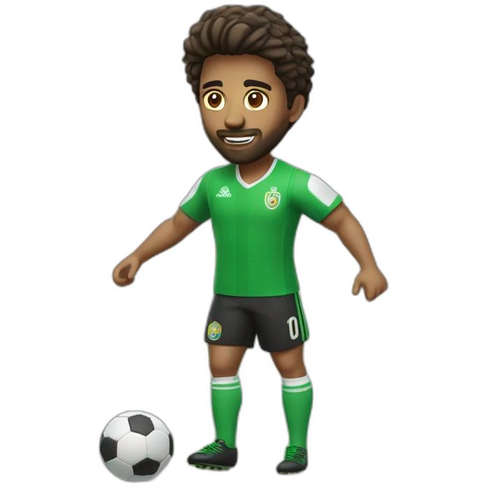futbolista con balón pies y camiseta verde jugando piel blanca y pelo verde emoji