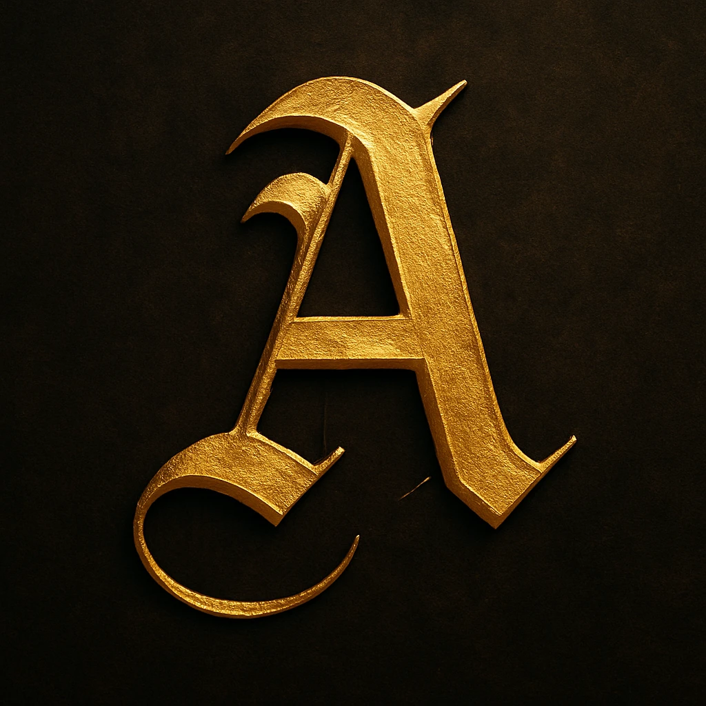 Letter A in gold gothic emoji