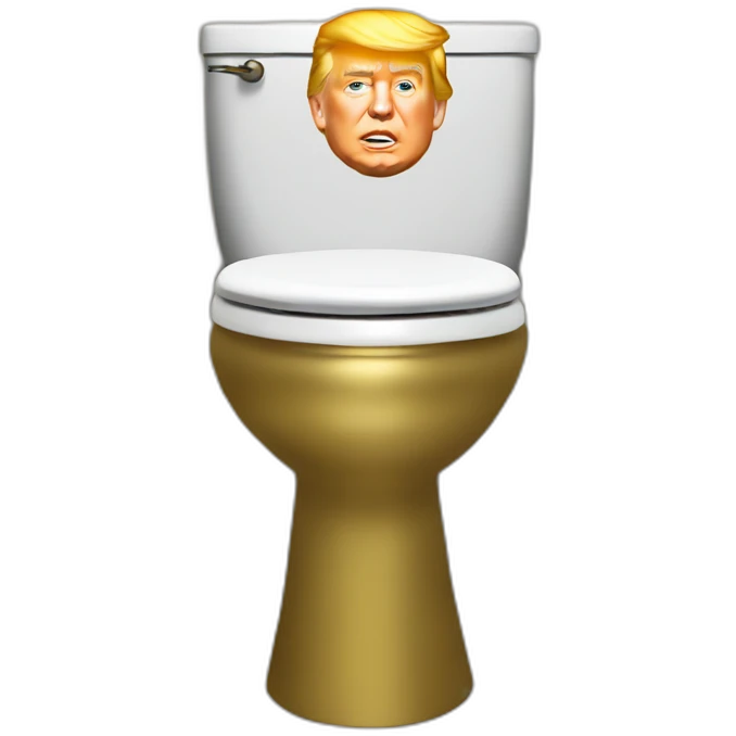 Trump stands on a golden toilet emoji