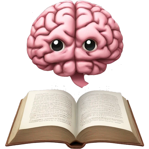A pink brain reading a brown book emoji
