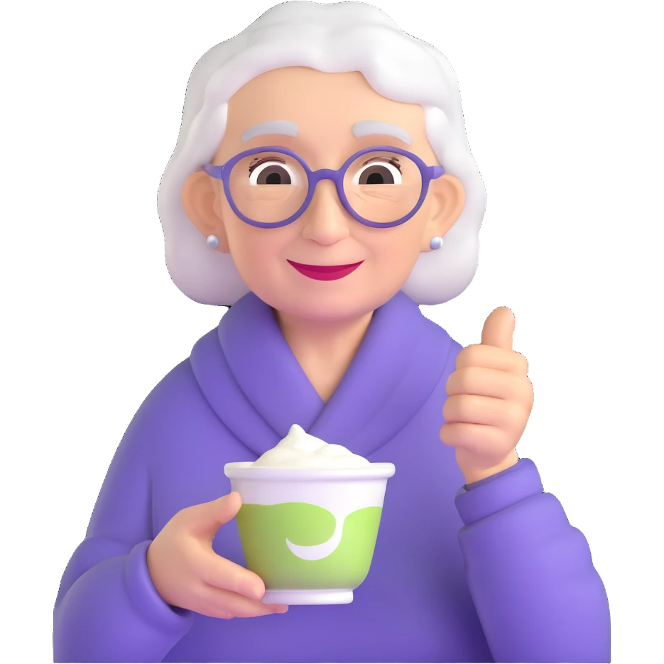 elderly woman offering yogurt emoji