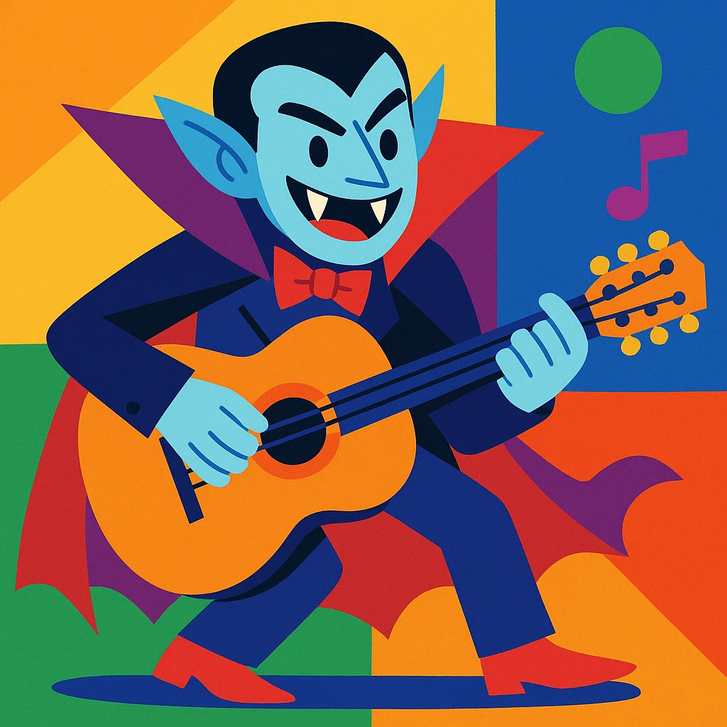 vampire holding a guitar, vibrant and playful emoji
