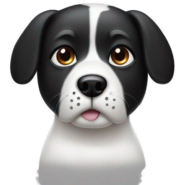 White Dog with black patches covering both eyes and standing up ears emoji