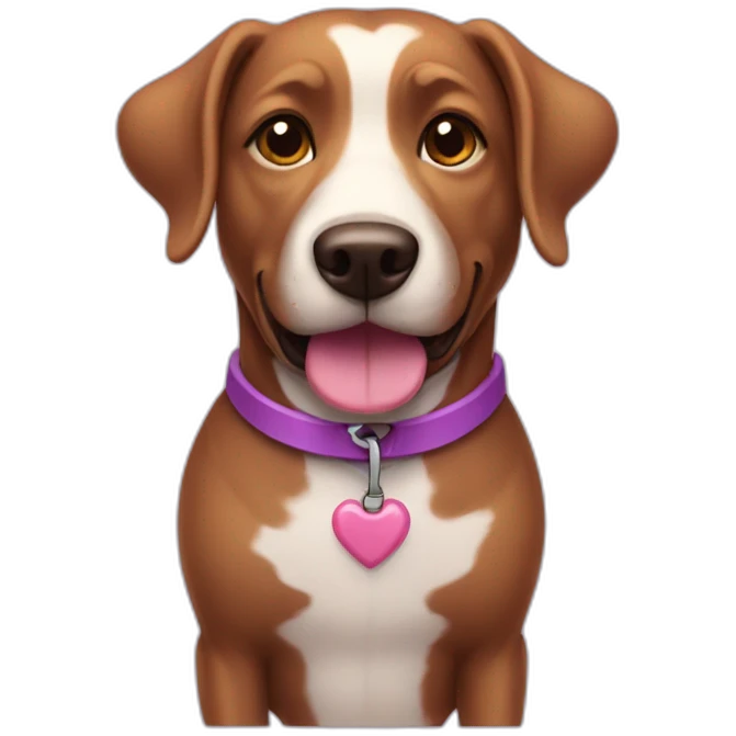 a purple dog with a brown nose and a pink collar with a bone happy  emoji