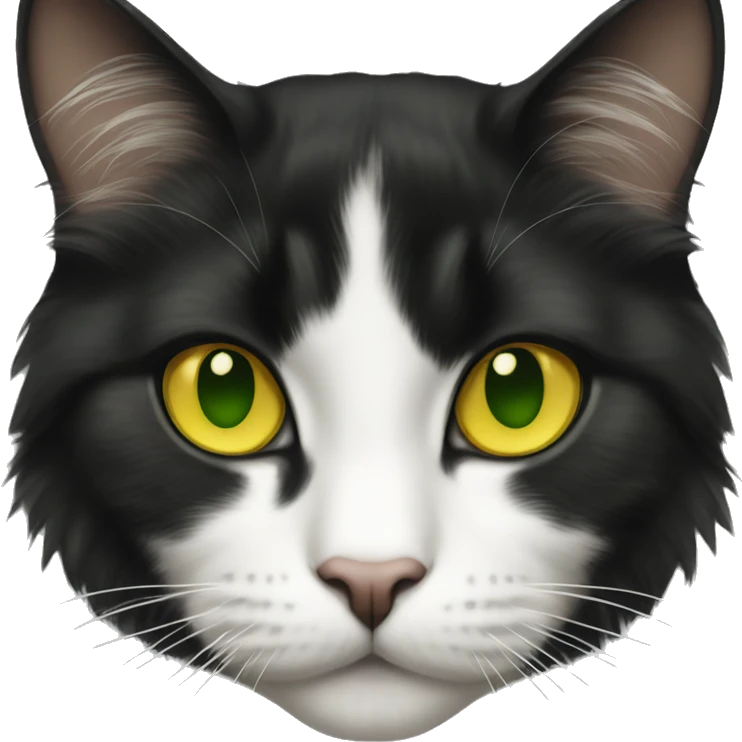 long hair tuxedo cat with yellow/green eyes  emoji