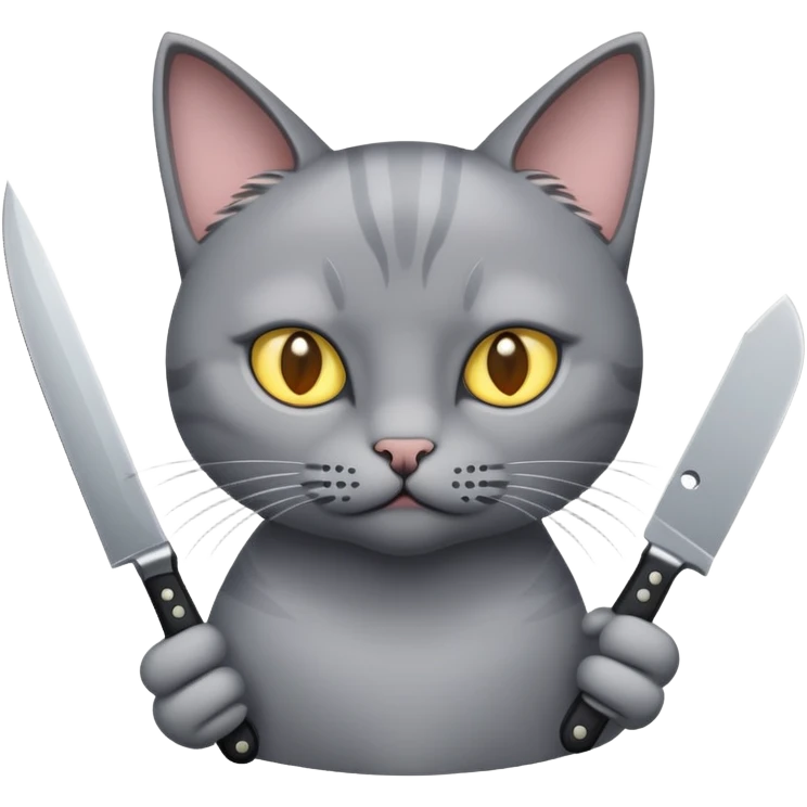 Grey cat with knife emoji