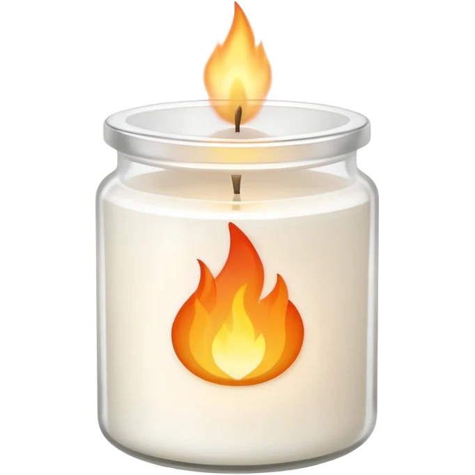 minimal flat emoji of a white scented candle in a glossy white glass jar with the label “cotton”, three visible flames, soft warm glow, clean vector style, elegant and modern, transparent background emoji
