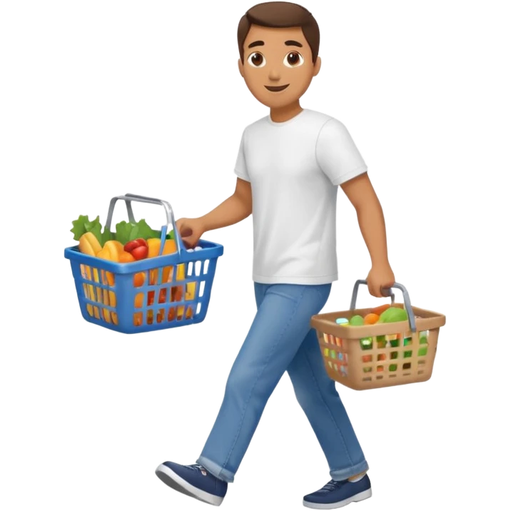 A happy man single walking with an empty supermarket basket emoji