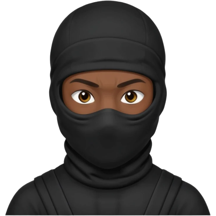 🥷🏽: inspire toi de cet emoji faisant en sorte qu’il est les mains sur les deux côtés de la tête, garde sa cagoule noir avec uniquement ses yeux apparent  emoji