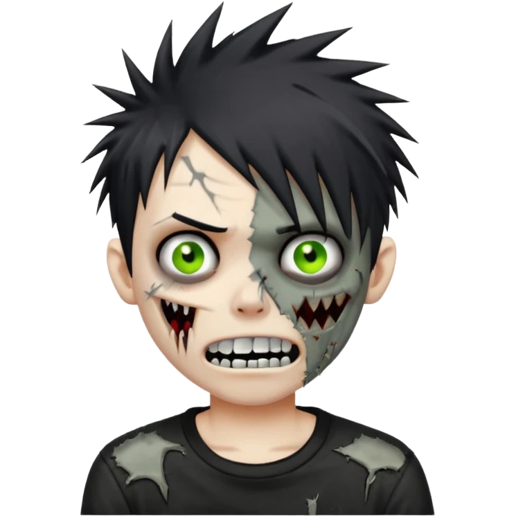 emo zombie boy with spiky black emo hair and a black shirt and grilzz  emoji