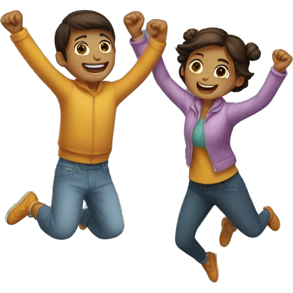 A couple jumping together hands on hands emoji
