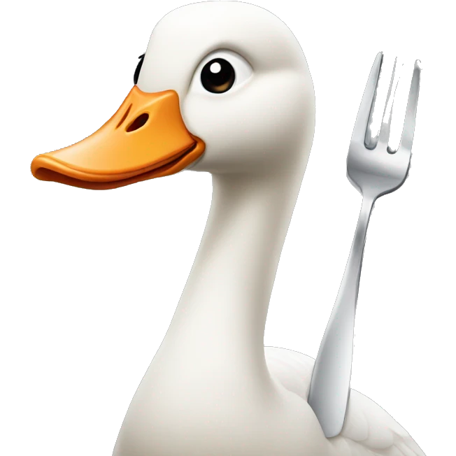 Goose with a fork in its beak emoji