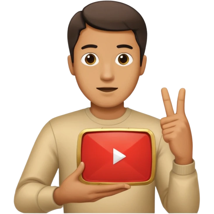 a man holding youtube golden play button emoji