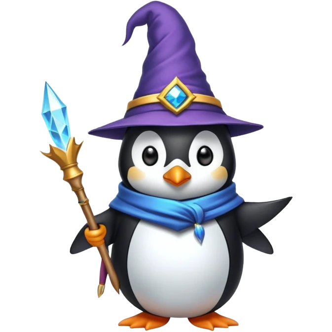 penguin wizard with wand and hat emoji