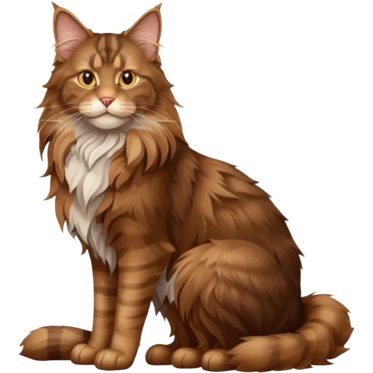 A high-resolution photo-realistic digital illustration of a brown maine coon cat, full body noble maine coon sitting emoji