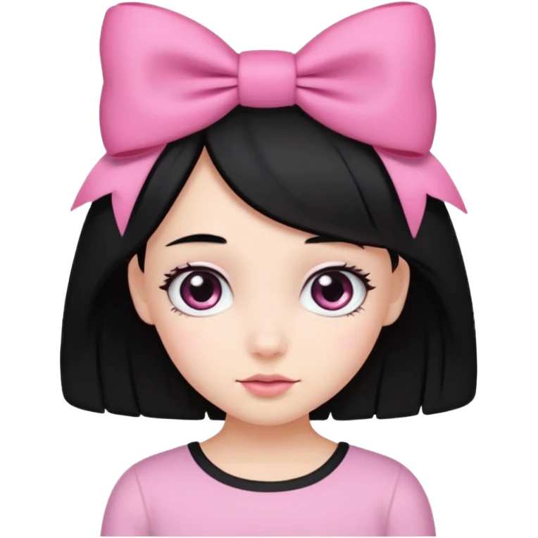 Girl with cute eyes and black hair and pink bow in her side of her hair emoji