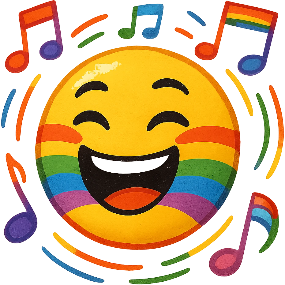 gay pride emoji, rainbow musical note, lively and bright emoji