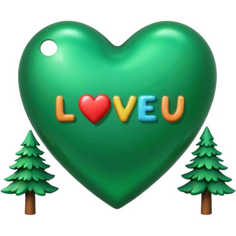 a big green heart emoji that says "I love you Candy"  with small pine trees behind it emoji