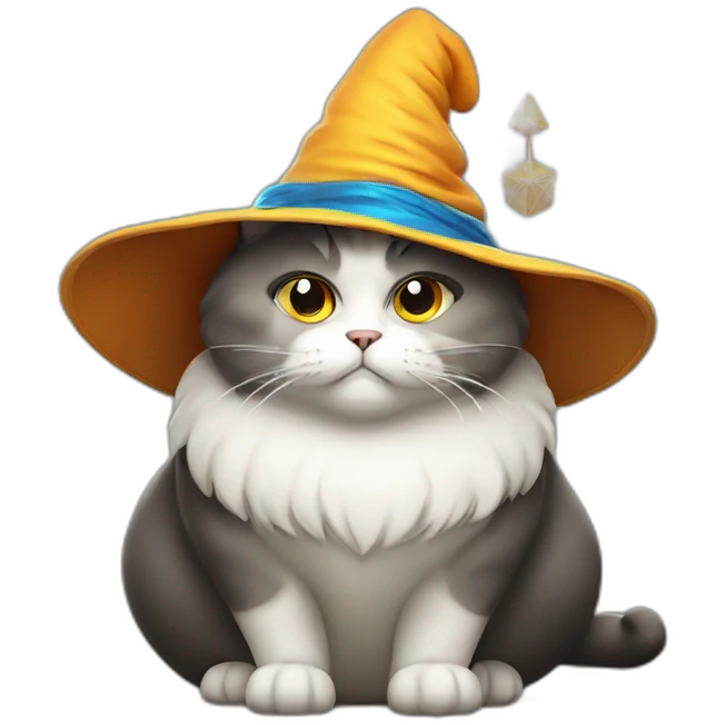 Fat cat with a wizard hat emoji