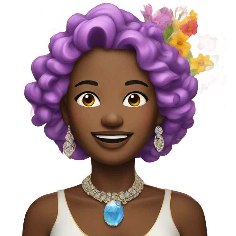 happy portrait with jewelry and flowers emoji