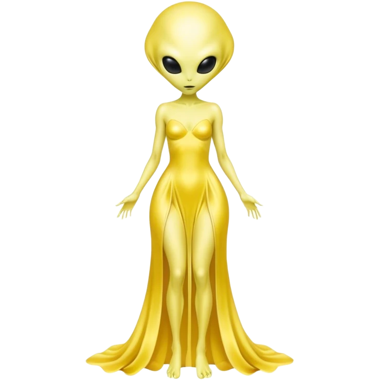 white alien woman, full body in jellow  dress emoji