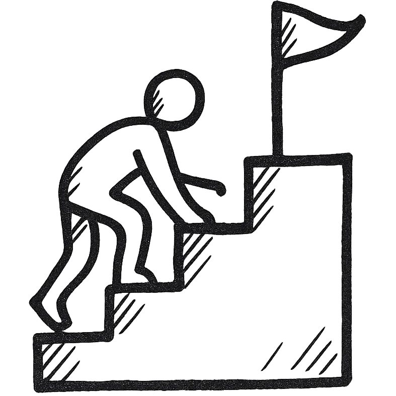 hand drawn black outline icon of a person climbing up a flag, crawling up steps, simple and clear, no fill emoji