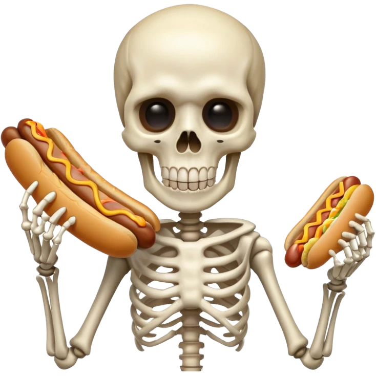 skeleton holding hot dog emoji