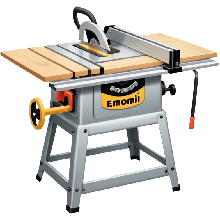 A table saw emoji with a wooden table and a silver blade emoji