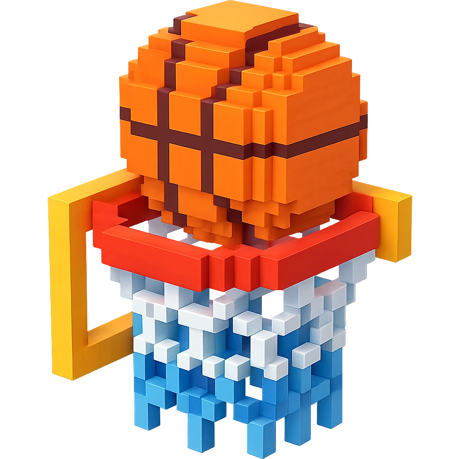 Voxel-style basketball in a net, no background, variation 8. emoji