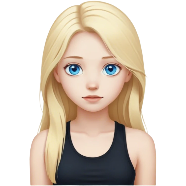 Long blonde hair, blue eyed girl with pale skin and black tank top emoji